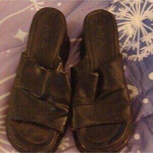 MIA Black Solid Slide Sandals Slip On Block Heel Women's 7.5 y2k 2000s